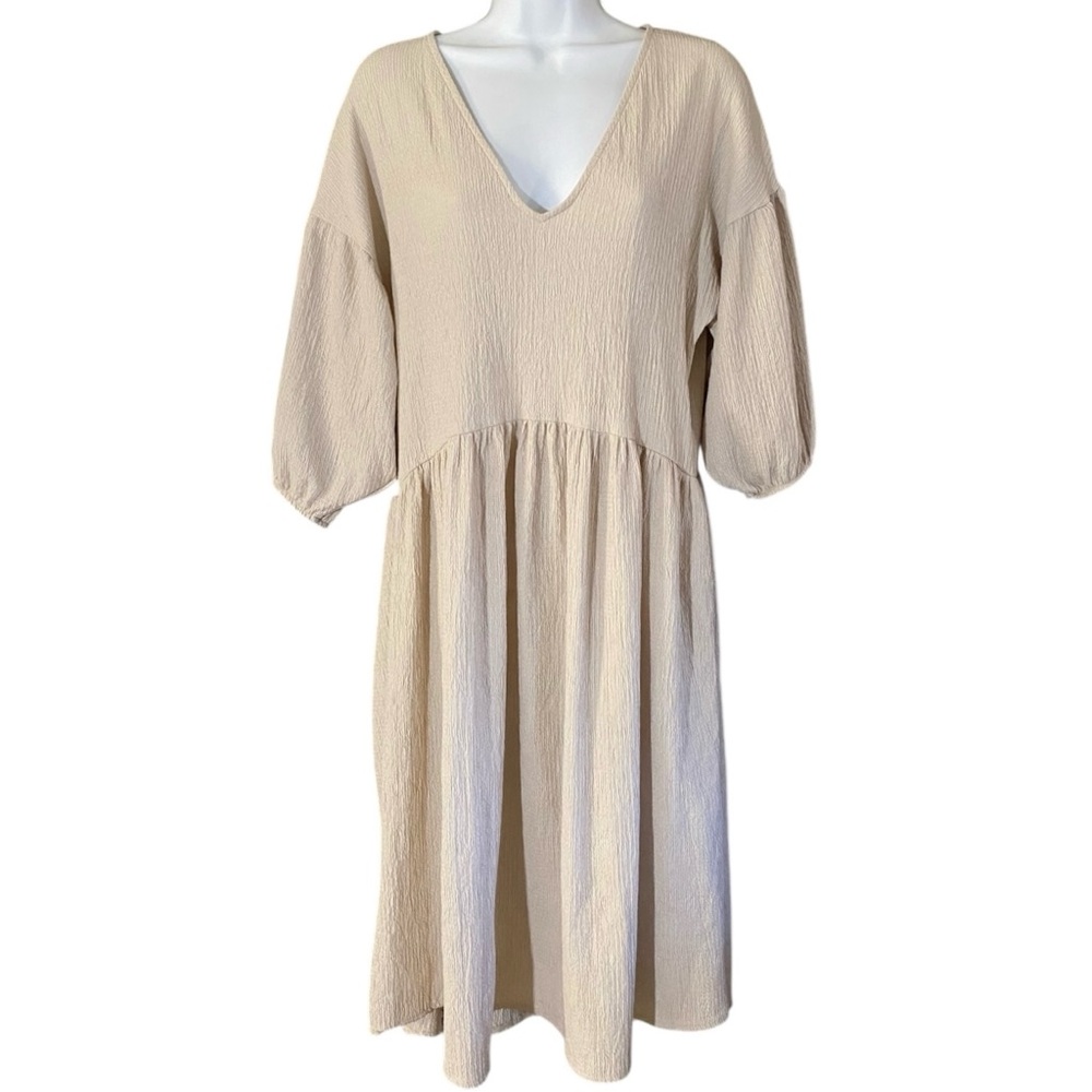 Zara Babydoll Dress M Balloon Sleeve Lagenlook Minimalist Boho Oversized - Picture 4 of 9